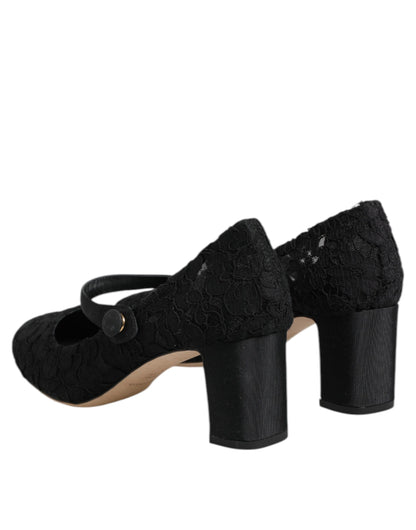 Dolce &amp; Gabbana – Schwarze Mary Jane-Pumps mit Spitze von Taormina