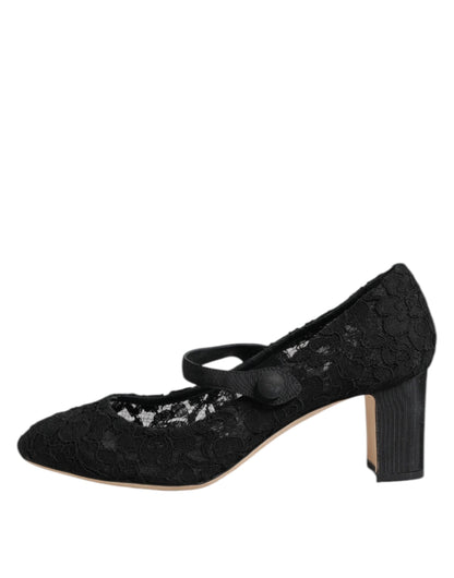 Dolce &amp; Gabbana – Schwarze Mary Jane-Pumps mit Spitze von Taormina
