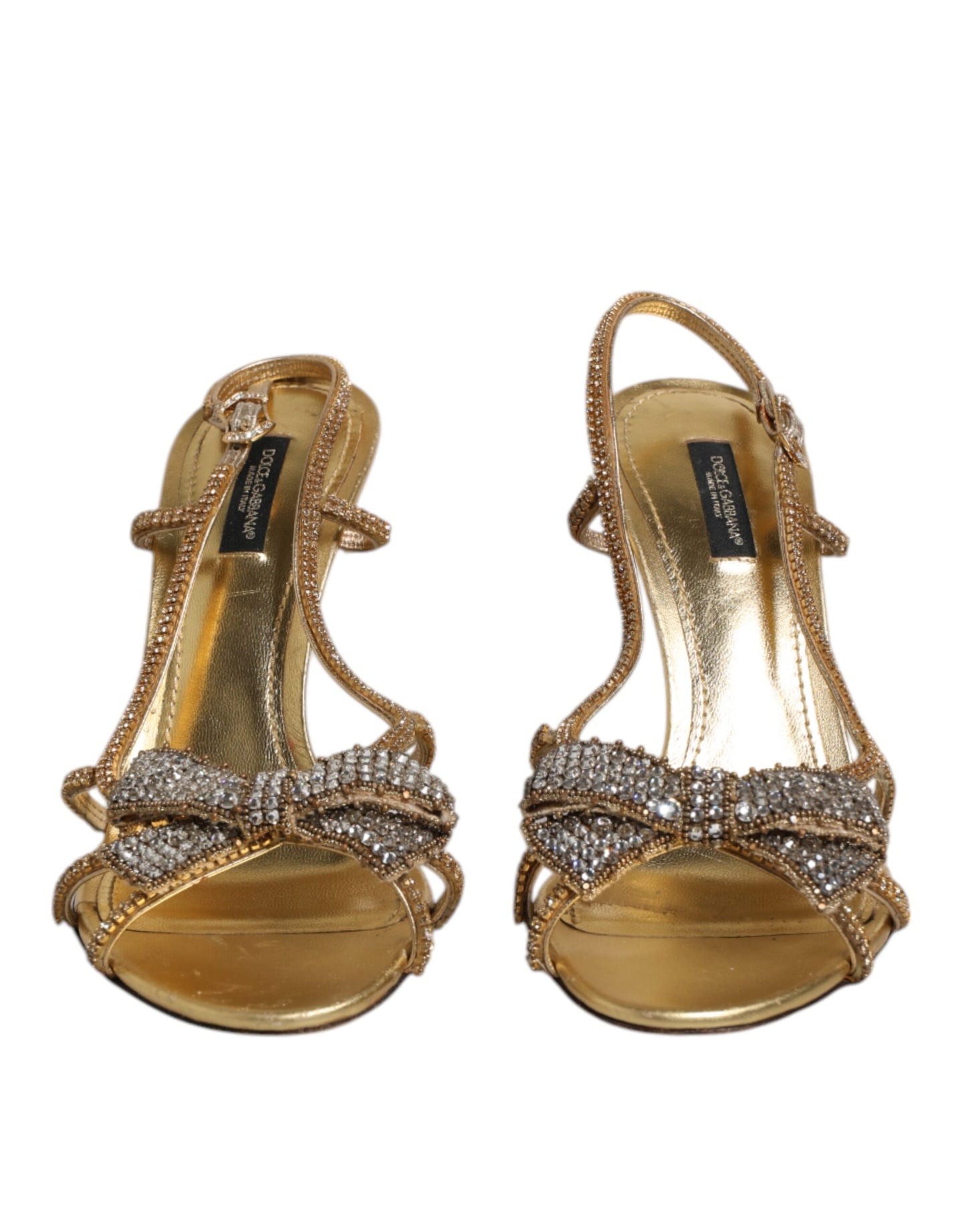 Dolce &amp; Gabbana Gold Strass Knöchelriemen Heels Sandalen Schuhe