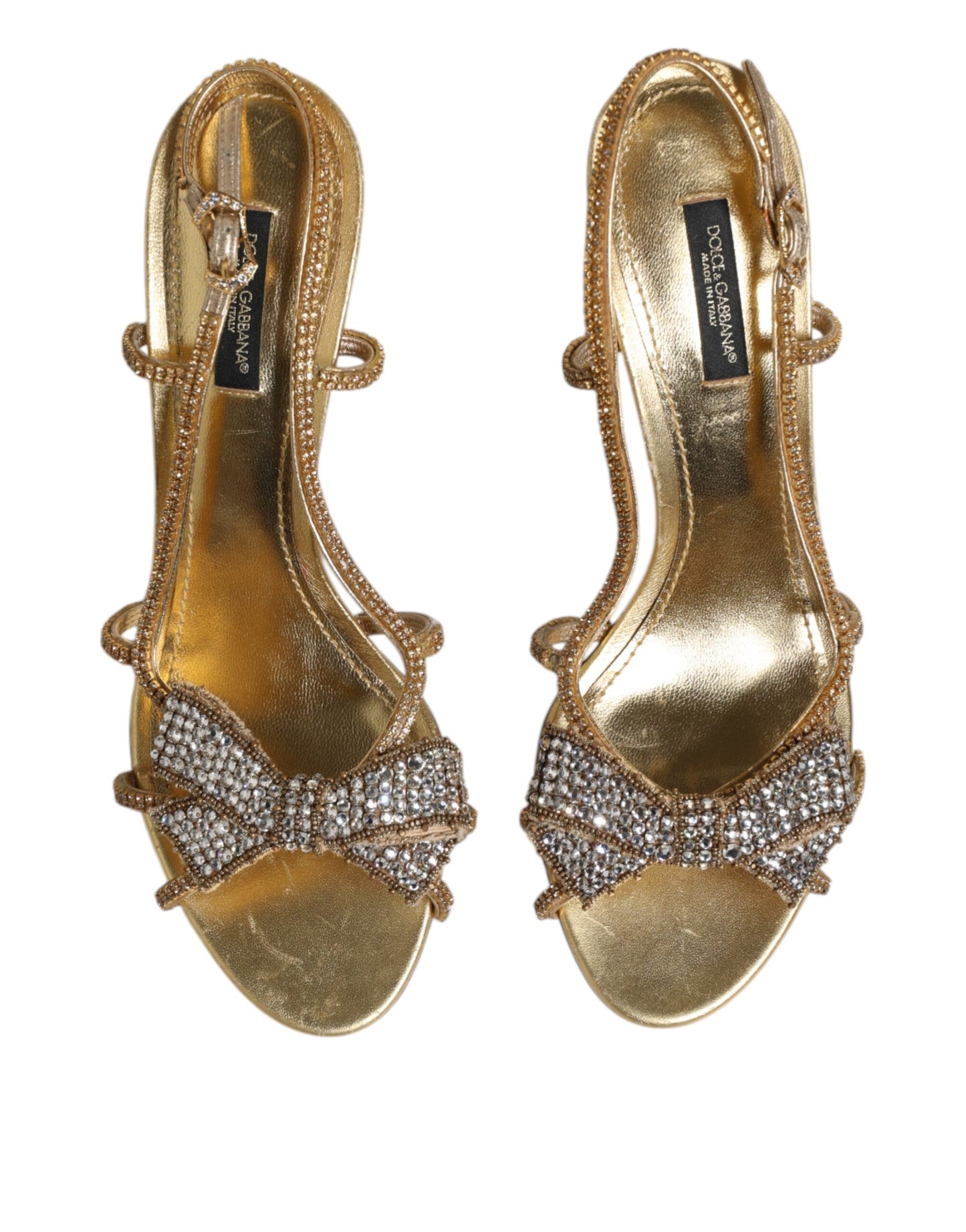 Dolce &amp; Gabbana Gold Strass Knöchelriemen Heels Sandalen Schuhe