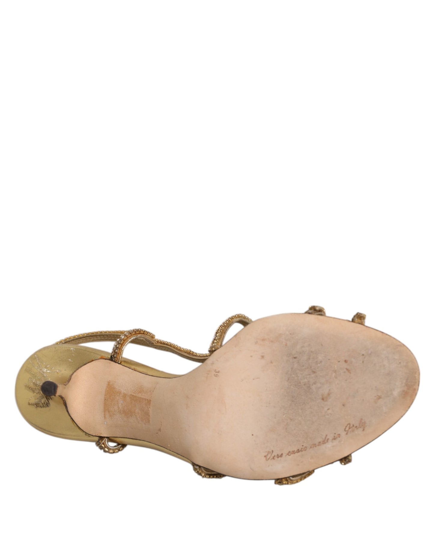 Dolce &amp; Gabbana Gold Strass Knöchelriemen Heels Sandalen Schuhe