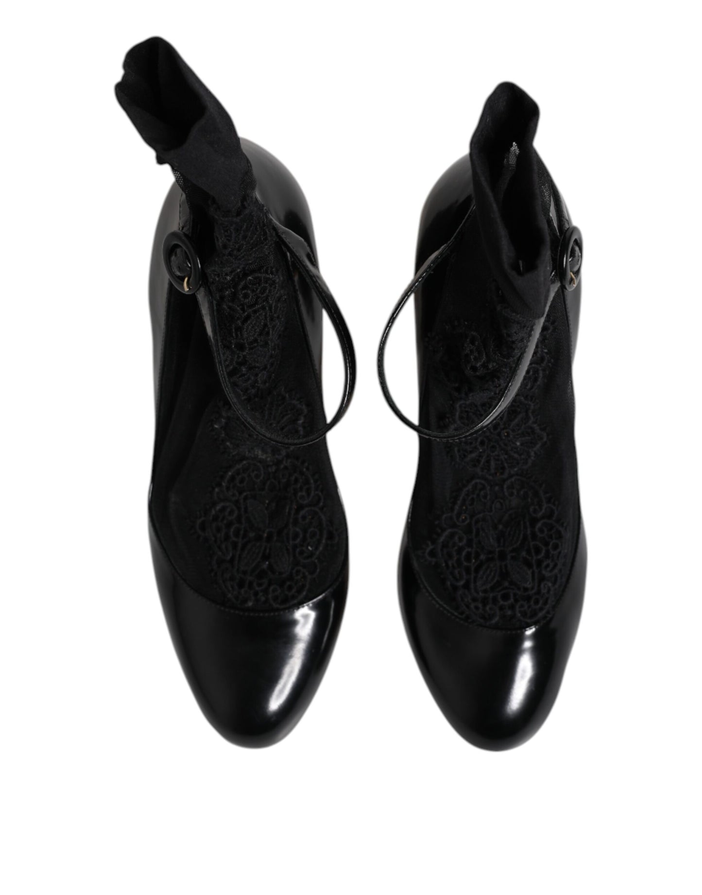 Dolce &amp; Gabbana Schwarze Leder-Spitzensocken Heels Pumps Schuhe