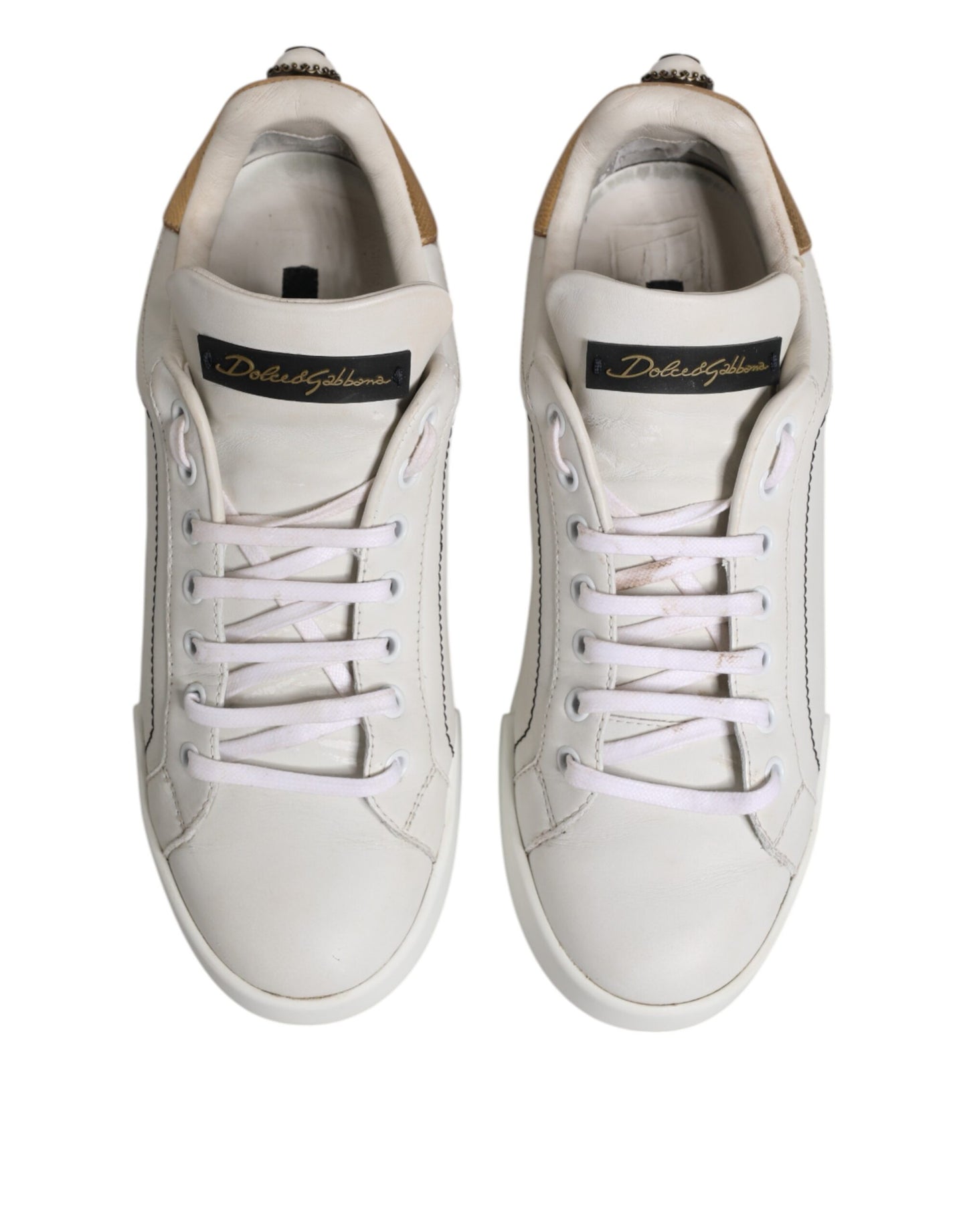 Dolce &amp; Gabbana Weißgold Leder Low Top Sneakers Schuhe