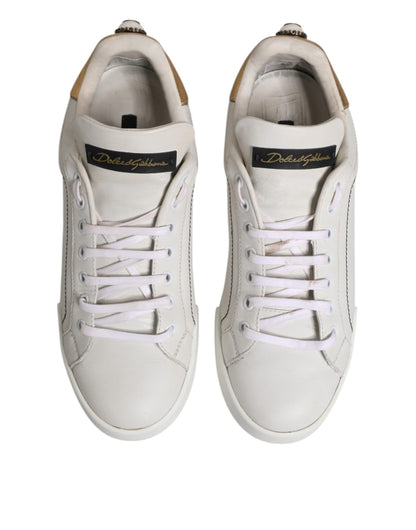 Dolce &amp; Gabbana Weißgold Leder Low Top Sneakers Schuhe