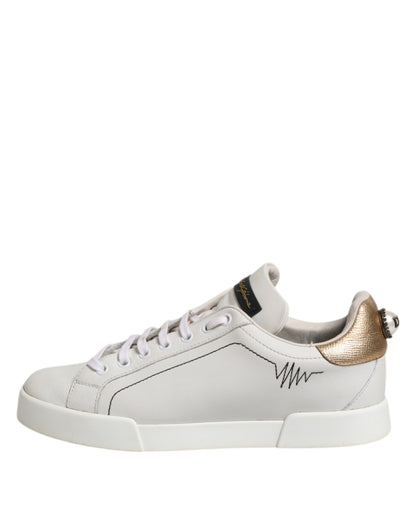 Dolce &amp; Gabbana Weißgold Leder Low Top Sneakers Schuhe
