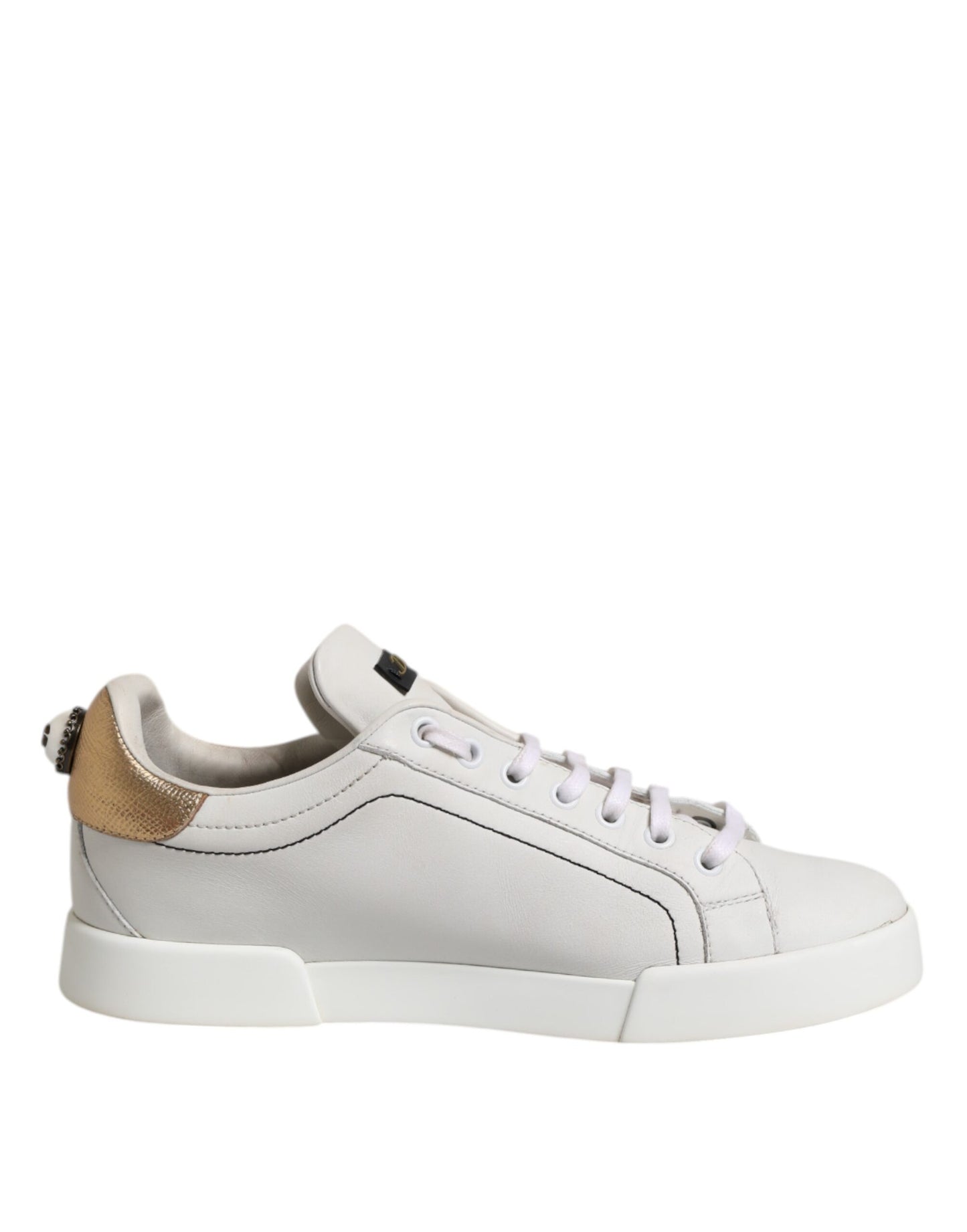 Dolce &amp; Gabbana Weißgold Leder Low Top Sneakers Schuhe