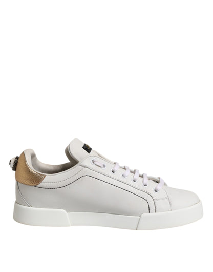 Dolce &amp; Gabbana Weißgold Leder Low Top Sneakers Schuhe