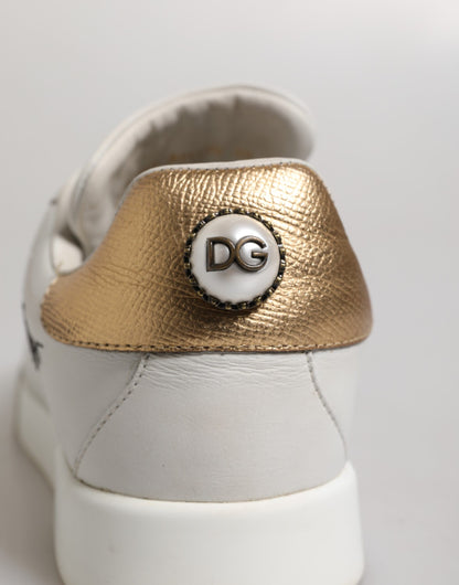 Dolce &amp; Gabbana Weißgold Leder Low Top Sneakers Schuhe