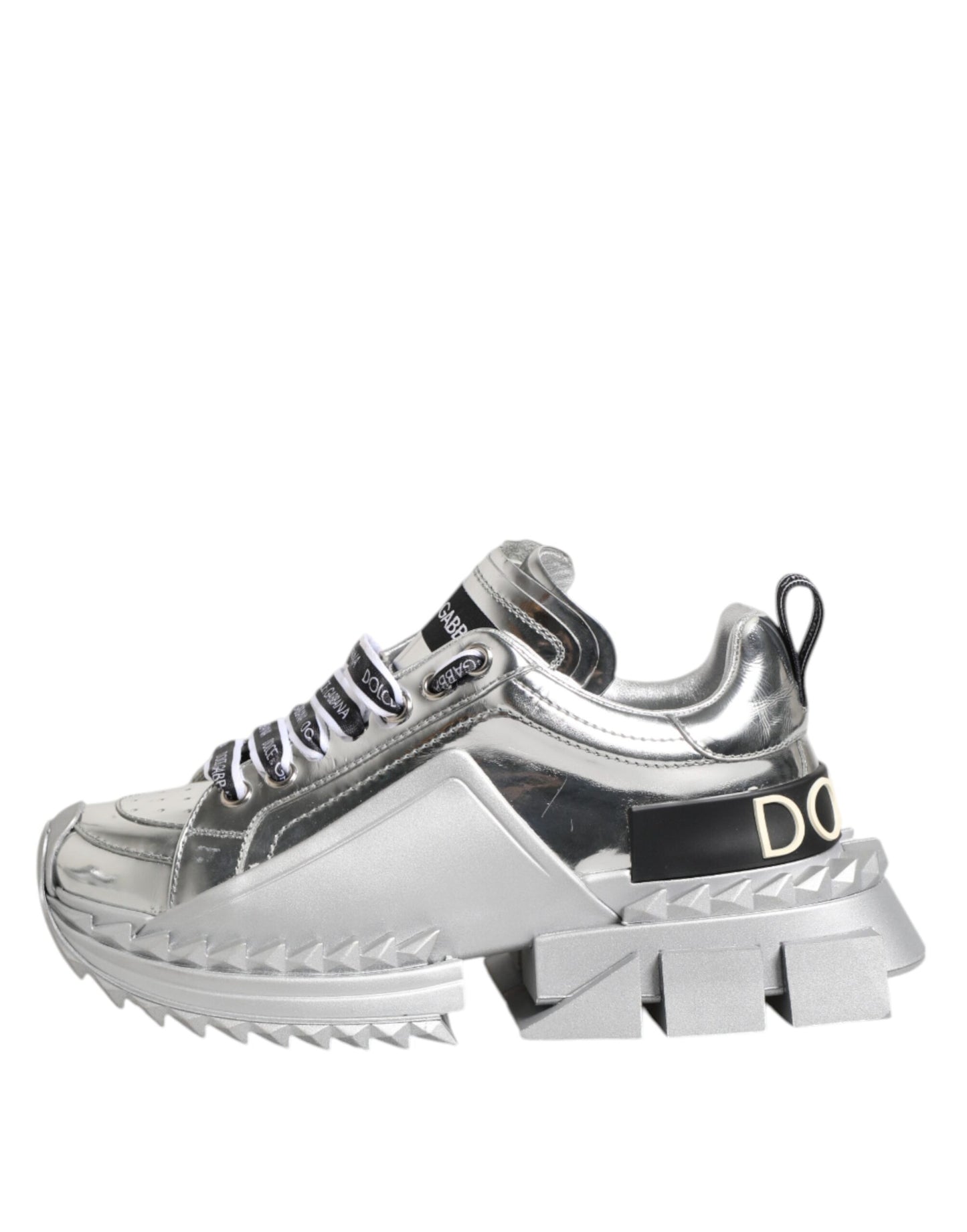 Dolce & Gabbana Silver Leather Super Queen Sneakers Shoes