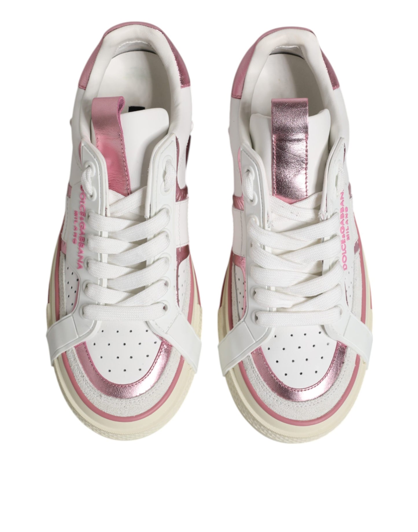 Dolce &amp; Gabbana Weiß Rosa Leder Low Top Sneakers Schuhe