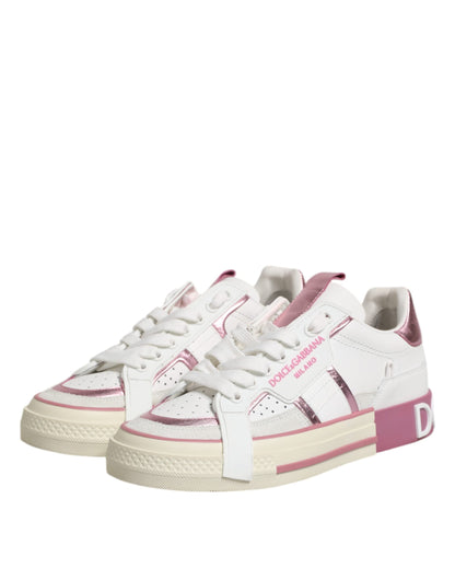 Dolce &amp; Gabbana Weiß Rosa Leder Low Top Sneakers Schuhe