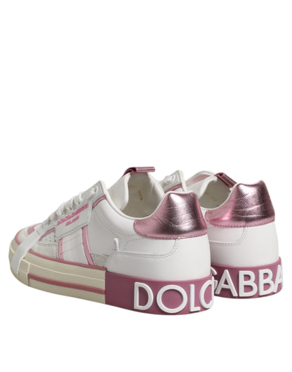 Dolce &amp; Gabbana Weiß Rosa Leder Low Top Sneakers Schuhe