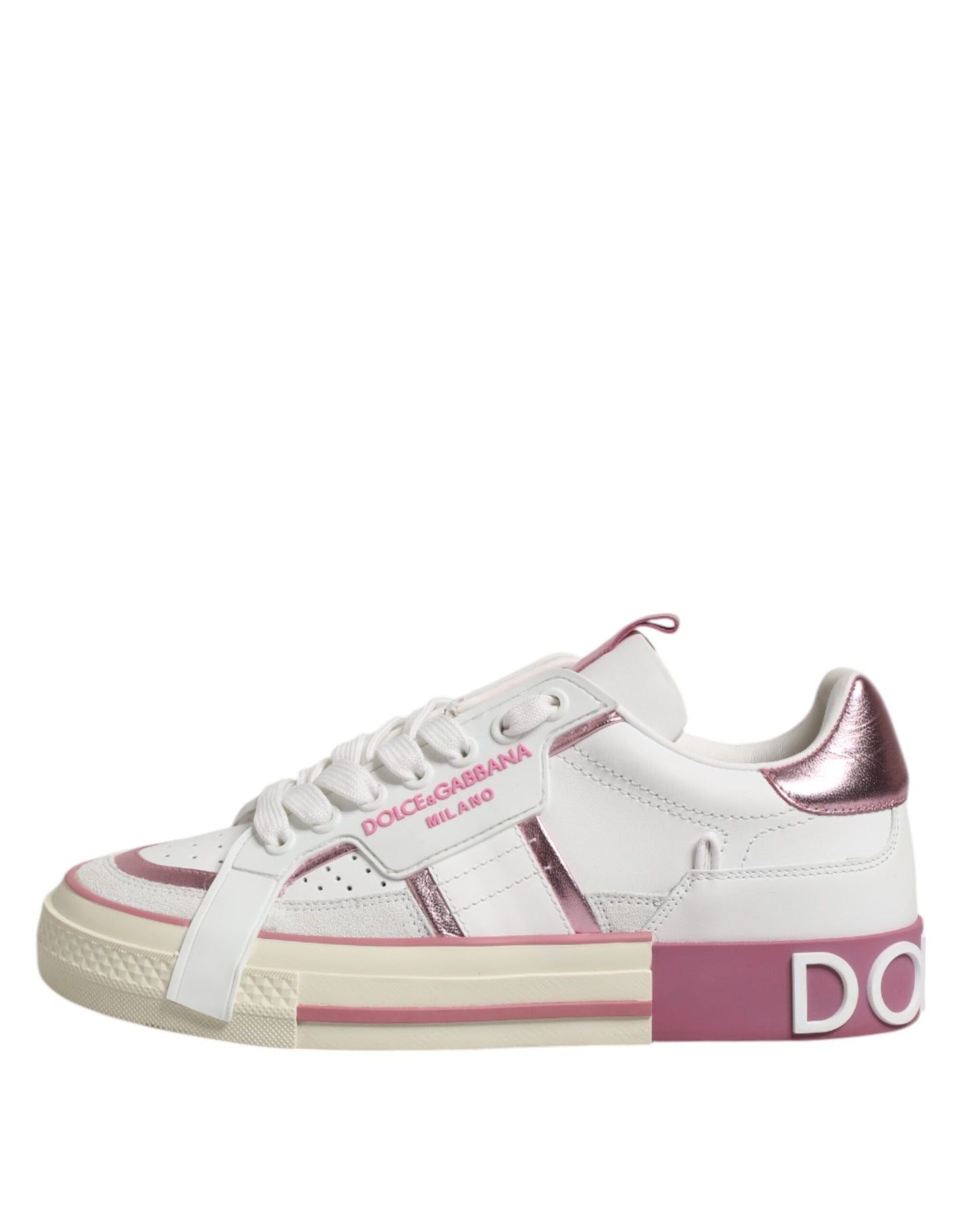 Dolce &amp; Gabbana Weiß Rosa Leder Low Top Sneakers Schuhe