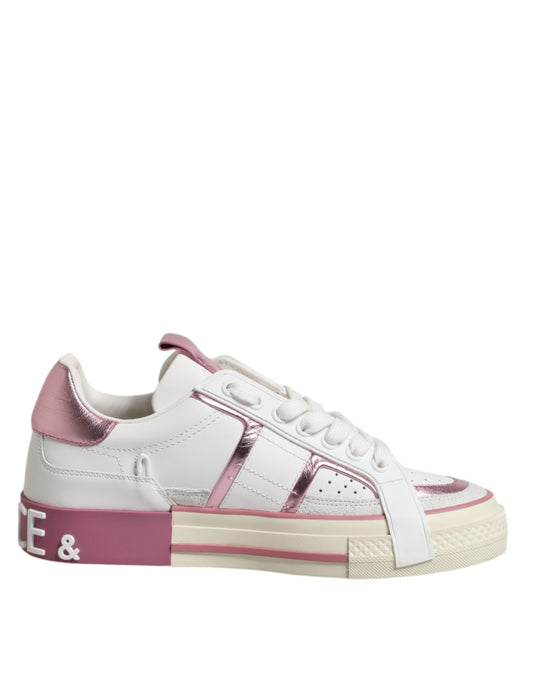 Dolce &amp; Gabbana Weiß Rosa Leder Low Top Sneakers Schuhe