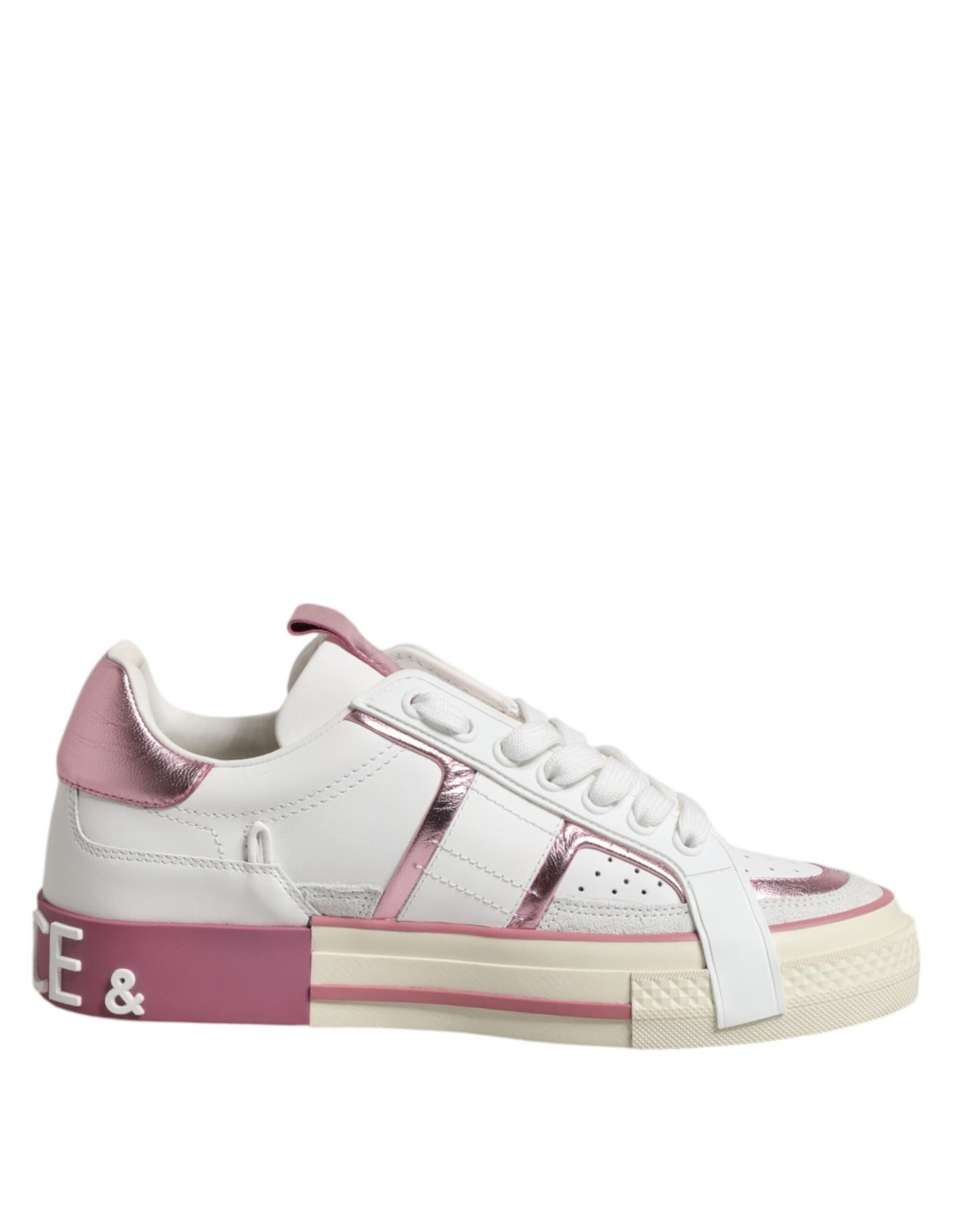 Dolce &amp; Gabbana Weiß Rosa Leder Low Top Sneakers Schuhe