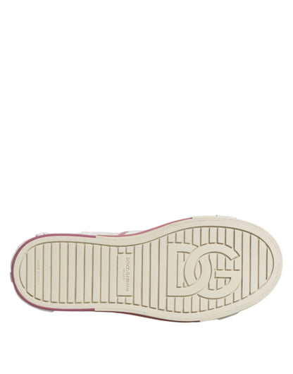 Dolce &amp; Gabbana Weiß Rosa Leder Low Top Sneakers Schuhe