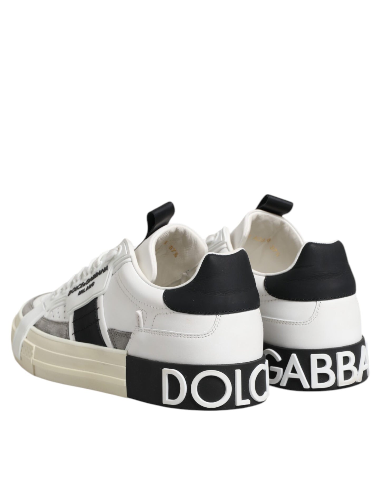 Dolce &amp; Gabbana Weiß Schwarz Leder Low Top Sneakers Schuhe
