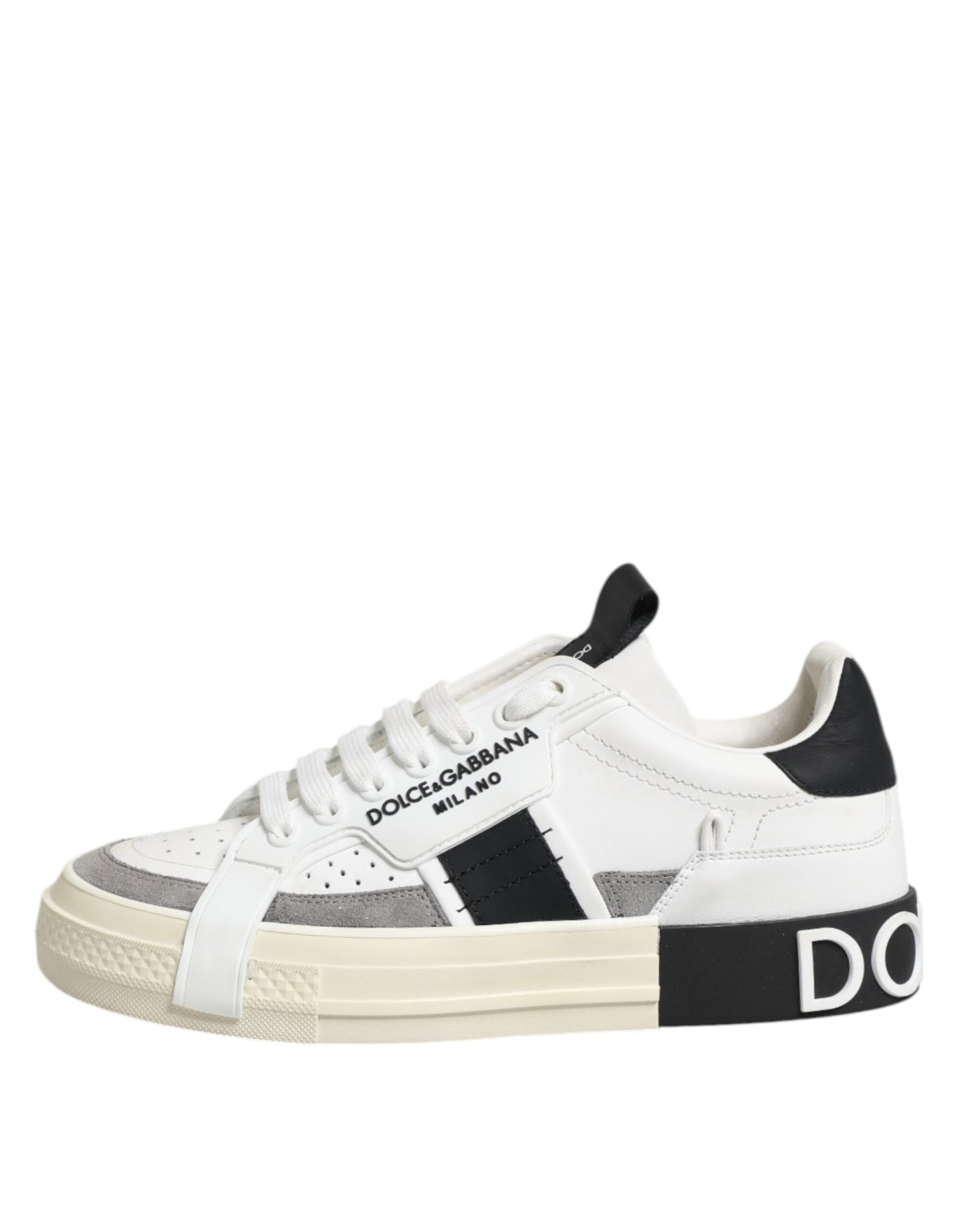 Dolce &amp; Gabbana Weiß Schwarz Leder Low Top Sneakers Schuhe