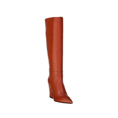 Sergio Rossi Orange Lamb Leather High Heel Boots
