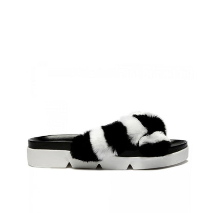 Stuart Weitzman Black Fur Slippers