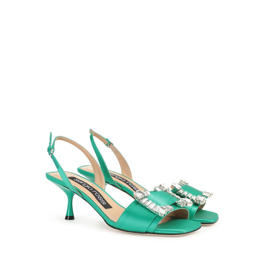 Sergio Rossi Green Silk Stiletto Heel Sandals