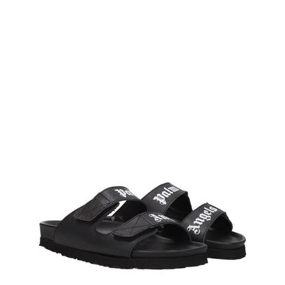Palm Angels Black Leather Flat Sandals