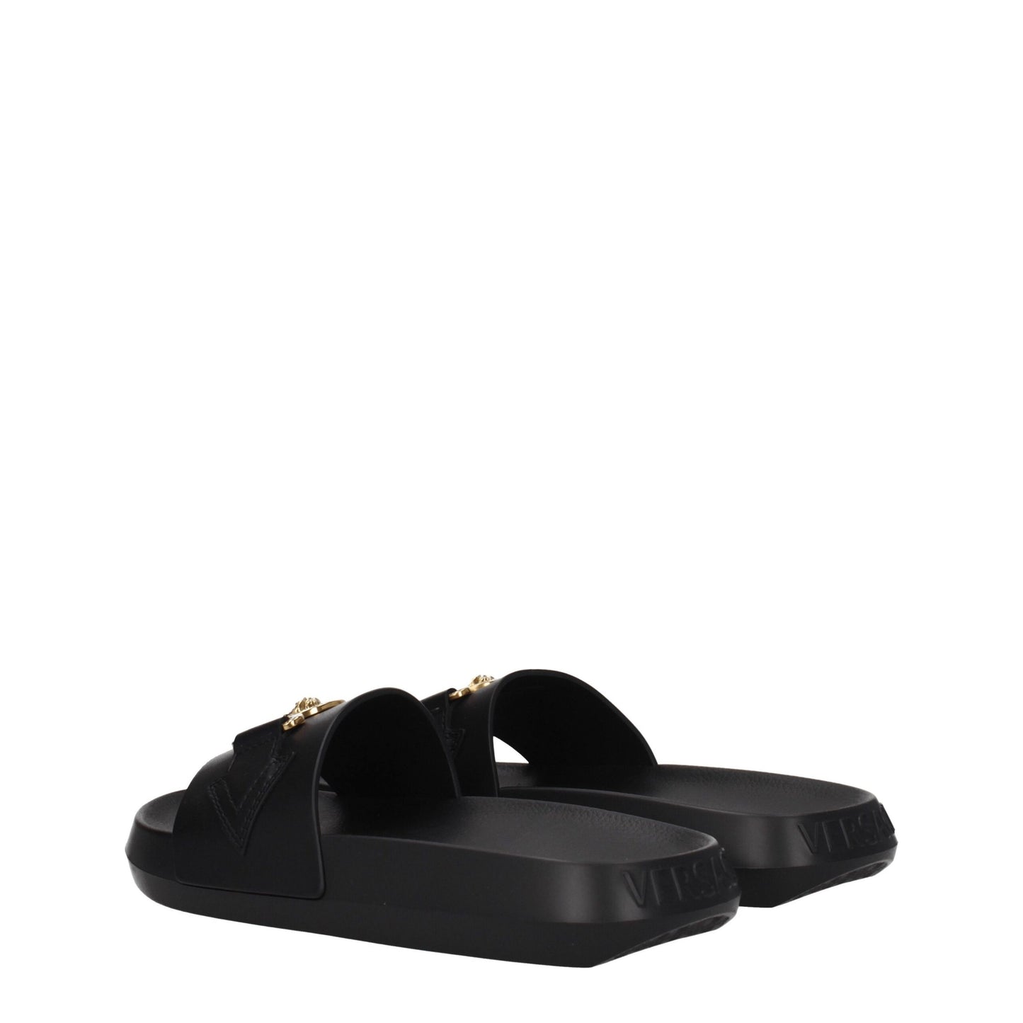 Versace Slipper aus schwarzem Leder