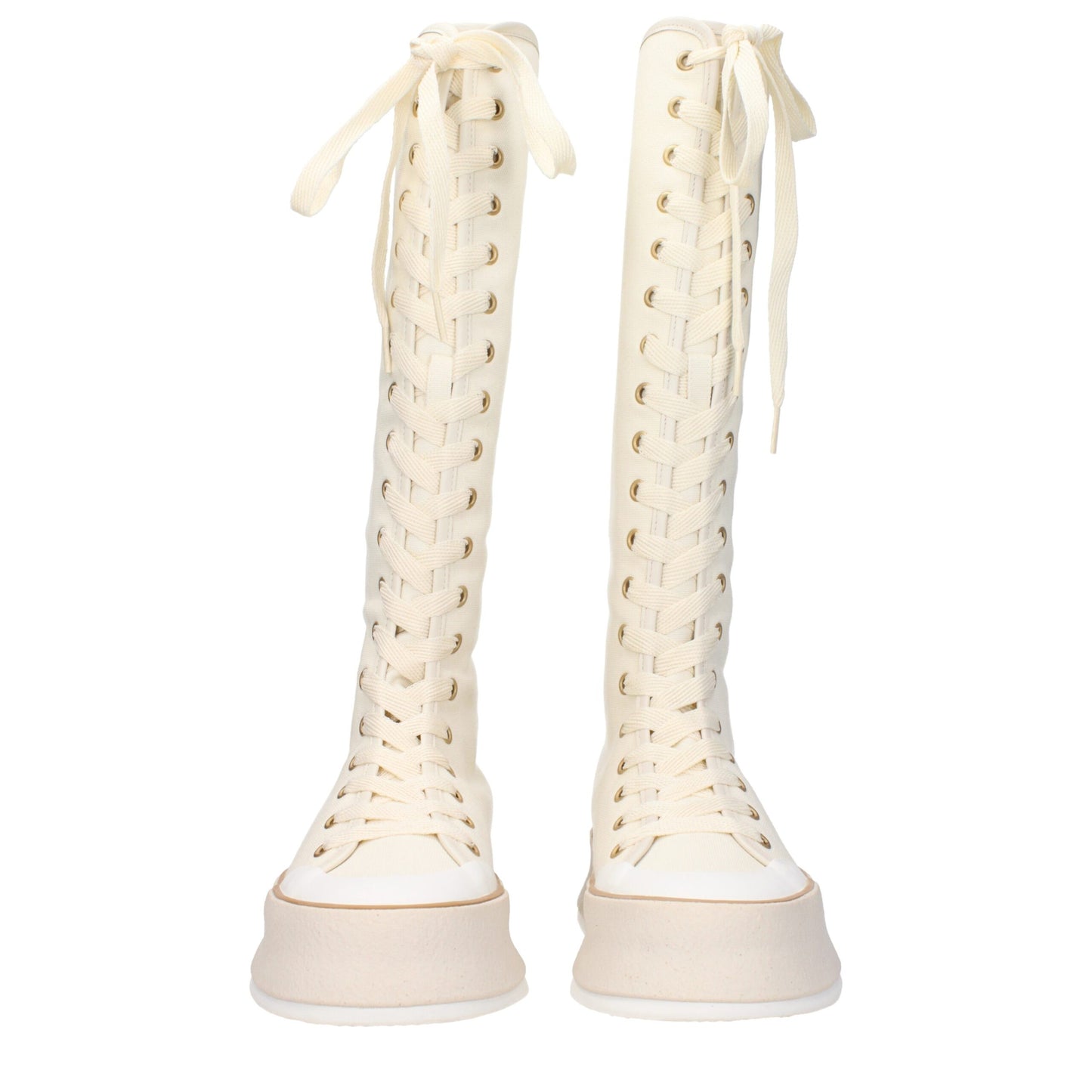 Max Mara – Beigefarbene Schnürstiefel aus Stoff
