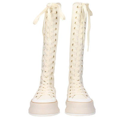 Max Mara – Beigefarbene Schnürstiefel aus Stoff