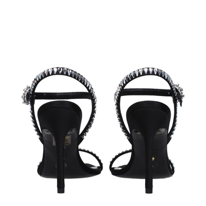 Stuart Weitzman Black Satin Stiletto Heel Sandals