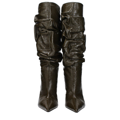 Amina Muaddi Green Leather High Heel Boots