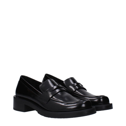 Stuart Weitzman Black Leather Slip-On Loafers