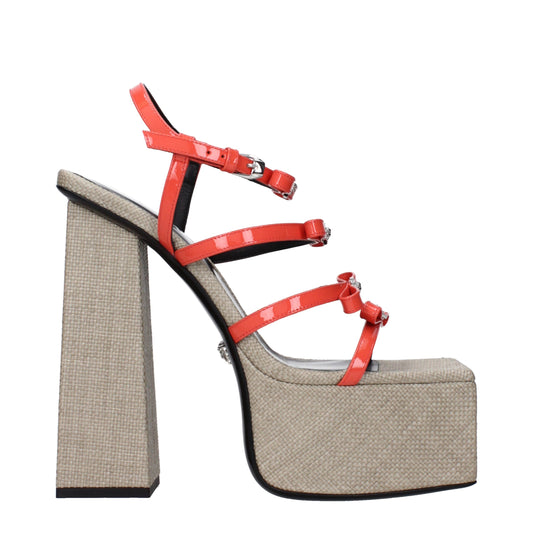 Versace – Orangefarbene Plateauschuhe aus Leder