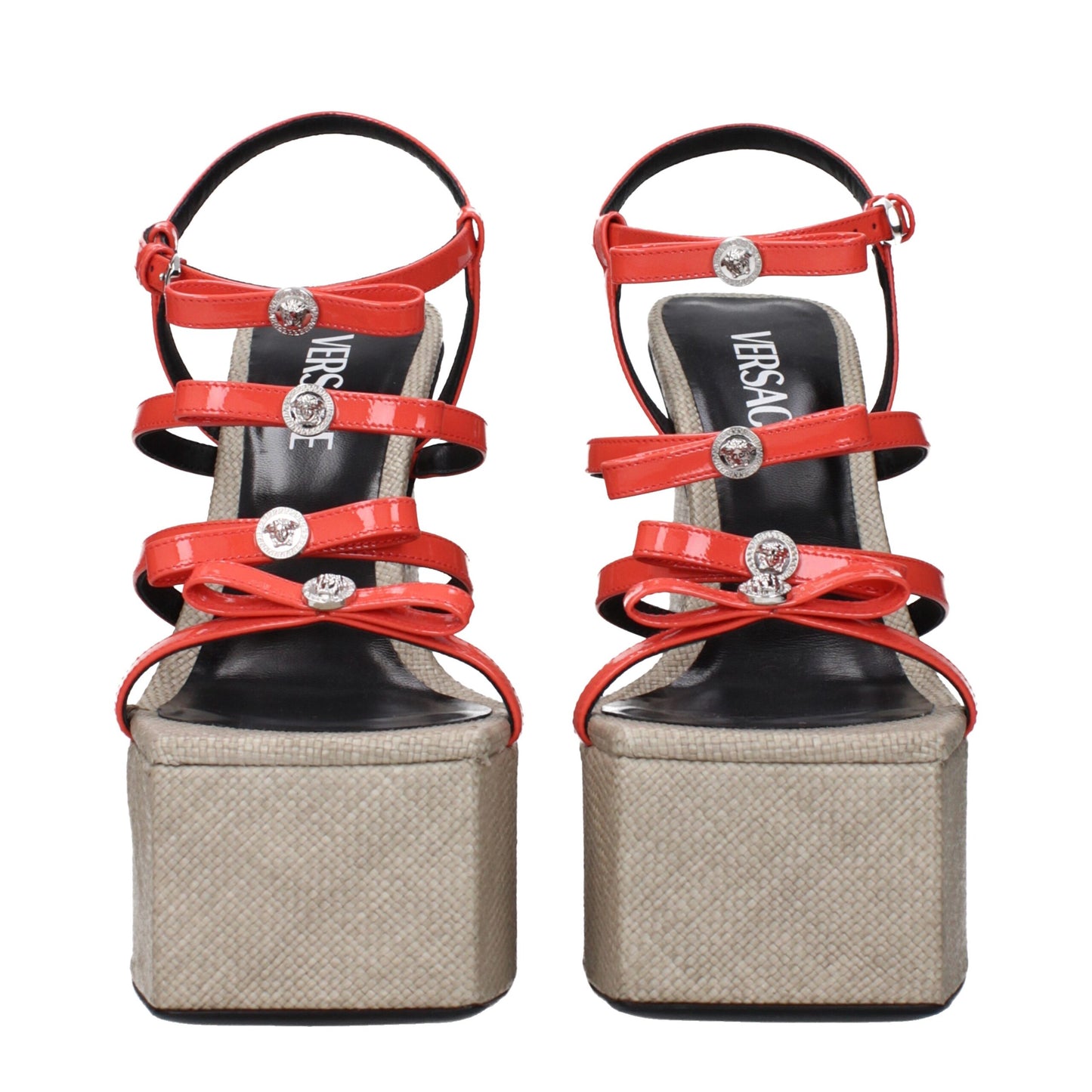 Versace – Orangefarbene Plateauschuhe aus Leder