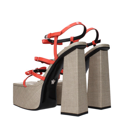 Versace – Orangefarbene Plateauschuhe aus Leder