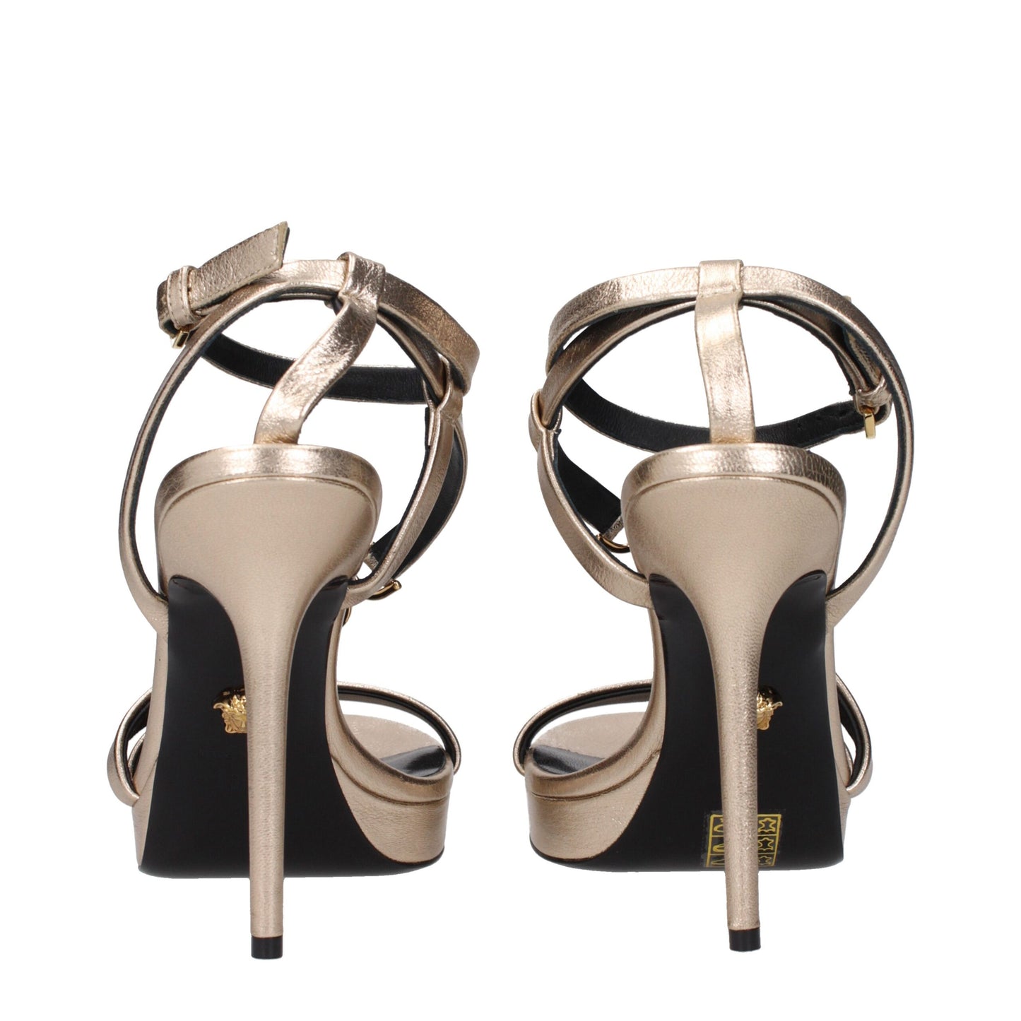 Versace Sandalen mit Stiletto-Absatz aus goldfarbenem Leder