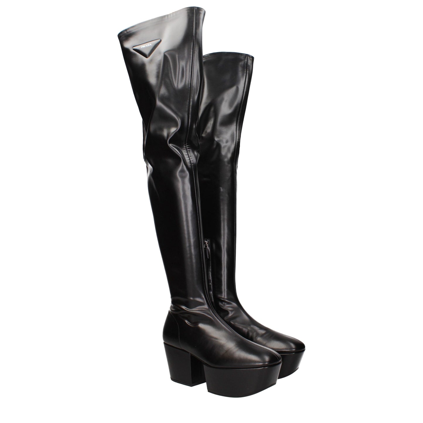 Prada Overknee-Stiefel aus schwarzem Leder