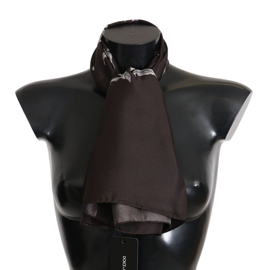 Dolce & Gabbana – Brauner Wickelschal aus 100 % Seide mit Vogelmuster, 80 x 95 cm, UVP