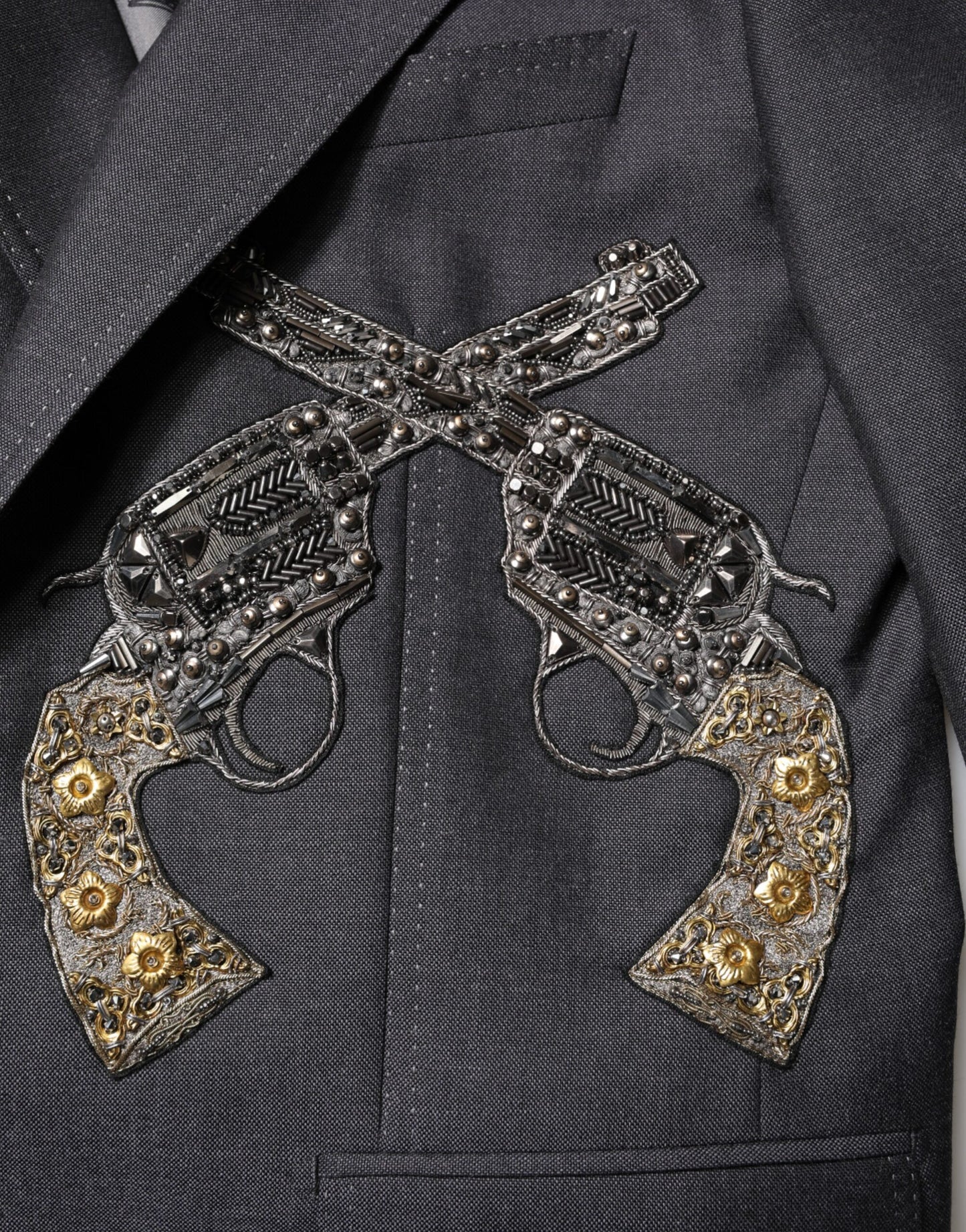 Dolce &amp; Gabbana Dunkelgrauer SICILIA-Mantelblazer mit Bienenstickerei