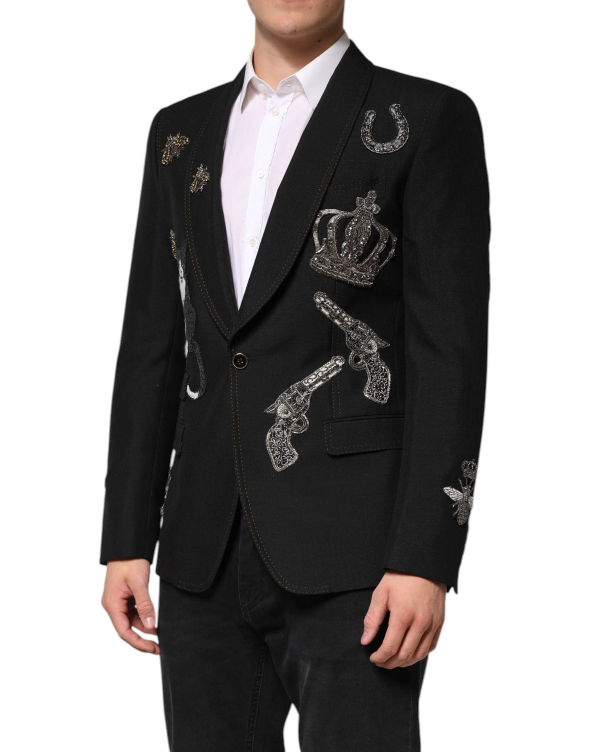 Dolce &amp; Gabbana – Schwarzer Anzug-Blazer mit Bienenkronenverzierung