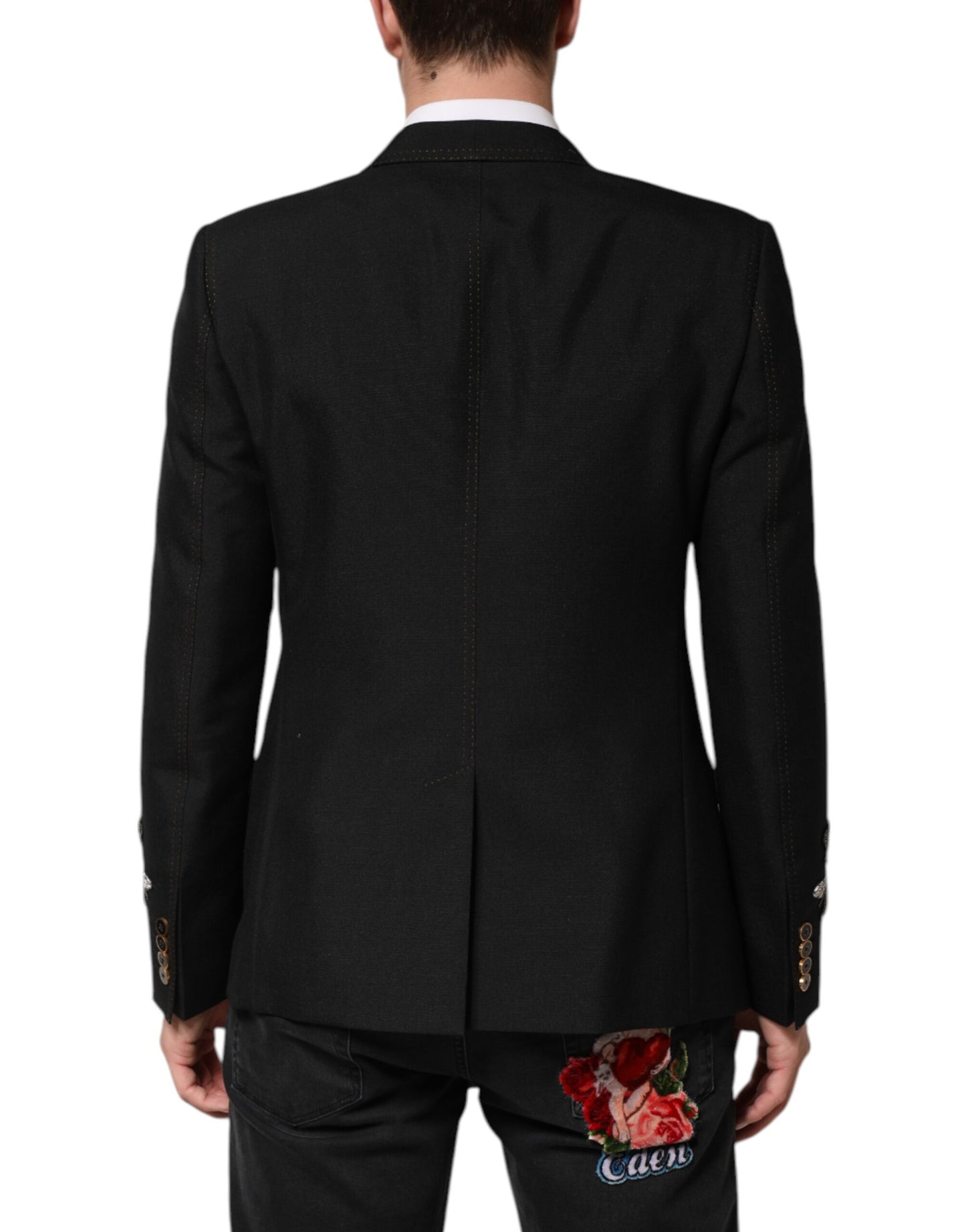 Dolce &amp; Gabbana – Schwarzer Anzug-Blazer mit Bienenkronenverzierung
