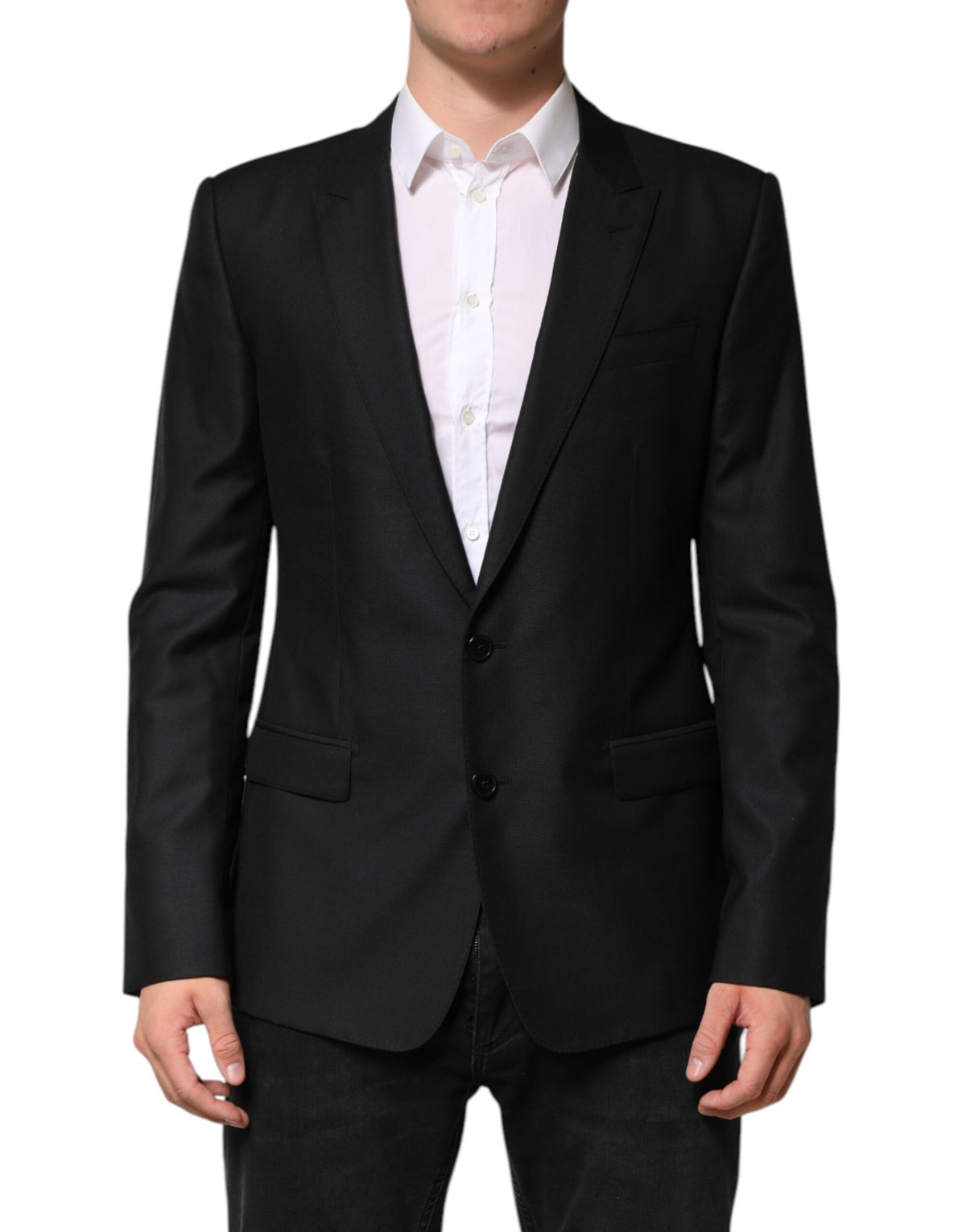 Dolce &amp; Gabbana – Einreihiger Blazer aus schwarzer Wolle