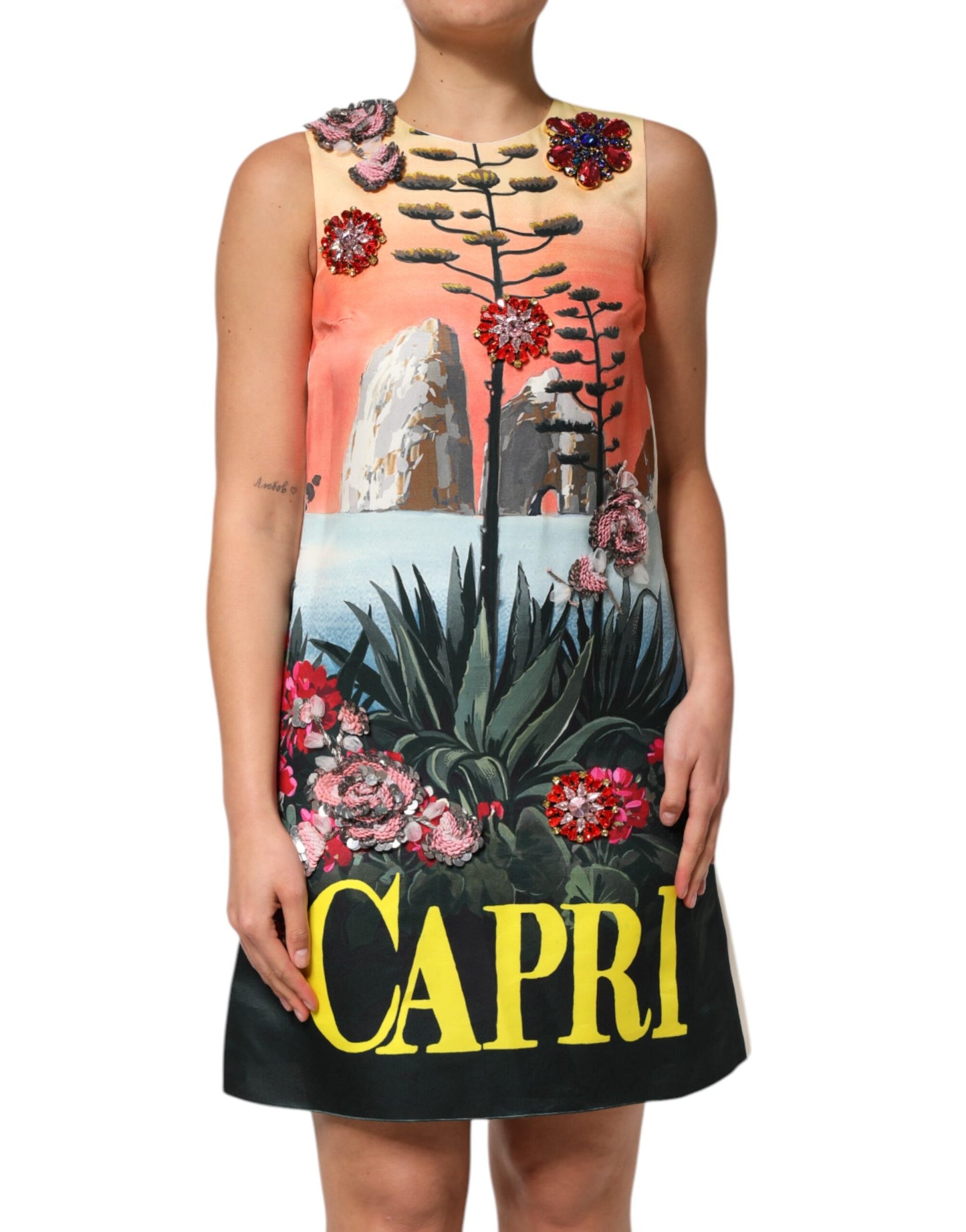 Dolce &amp; Gabbana – Mehrfarbiges, mit Kristallen verziertes A-Linien-Minikleid