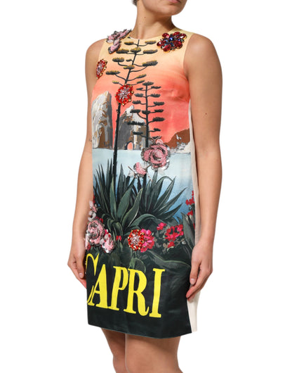 Dolce &amp; Gabbana – Mehrfarbiges, mit Kristallen verziertes A-Linien-Minikleid