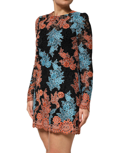 Dolce &amp; Gabbana – Mehrfarbiges Mini-Etuikleid mit Blumenstickerei
