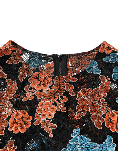 Dolce & Gabbana Multicolor Floral Embroidery Shift Mini Dress