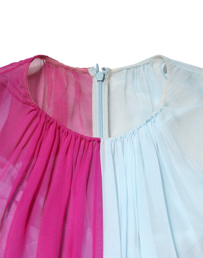 Dolce &amp; Gabbana – Zweifarbiges Midikleid aus Seide in Fuchsia-Hellblau