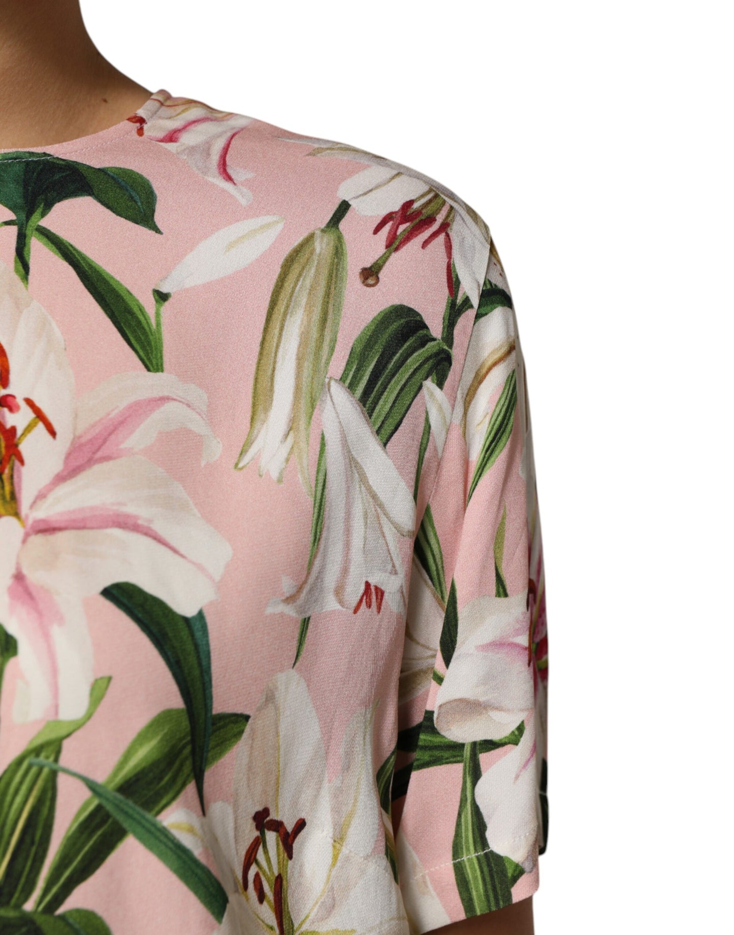 Dolce &amp; Gabbana – Blusentop mit Rundhalsausschnitt und Lilien-Print in Pink