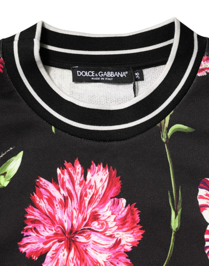 Dolce &amp; Gabbana – Schwarzes Baumwolloberteil mit kurzen Ärmeln und Blumenmuster