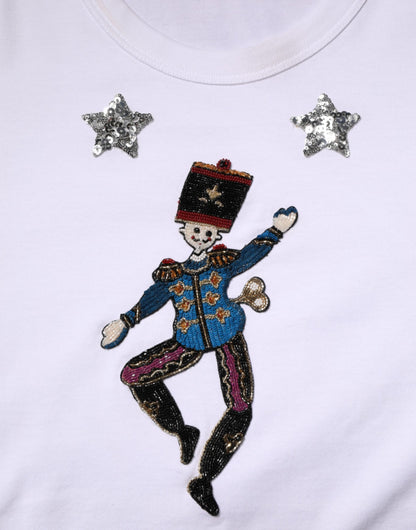 Dolce &amp; Gabbana – Weißes T-Shirt aus Baumwolle mit Paillettenverzierung